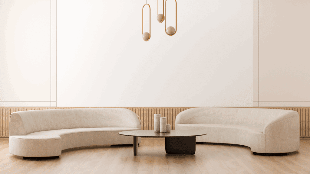 Curved modern luxury furniture showing 2025 interior design trends