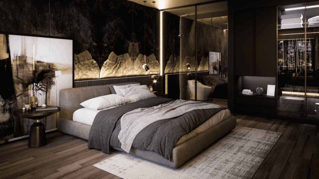 Rich moody color palette modern luxury interior design Boise 2025